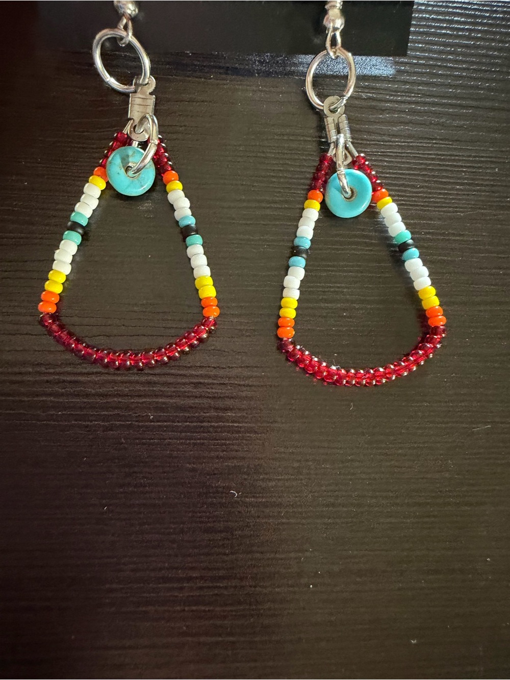 Handmade Beaded Teardrop Earrings with Turquoise Accent